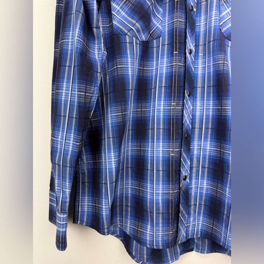 Rock & Roll Cowboy size XL Men’s Blue Plaid Pearl Snap Long Sleeve Western Shirt - Picture 3 of 9